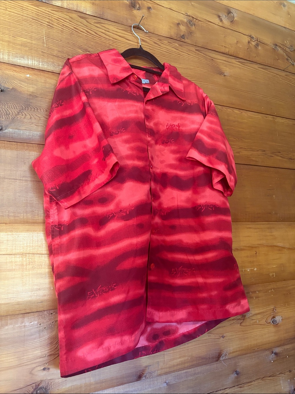 Y2K Extreme Zone Red Tie Dye Button Up | XL